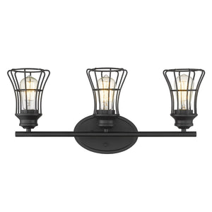 HomeRoots Three Light Matte Black Cage Wall Sconce - Vintage-Industrial Charm for Stylish Home Illumination 398716