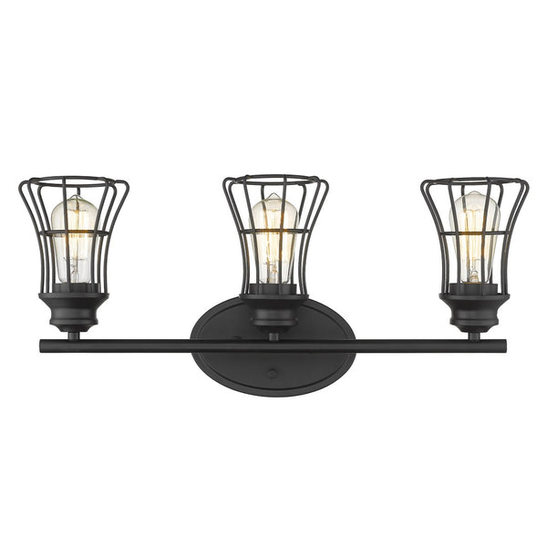HomeRoots Three Light Matte Black Cage Wall Sconce - Vintage-Industrial Charm for Stylish Home Illumination 398716