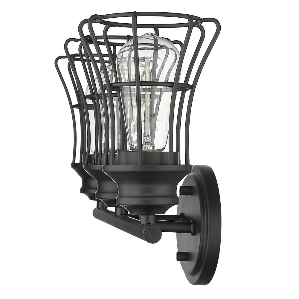 Homeroots Three Light Matte Black Cage Wall Sconce   398716