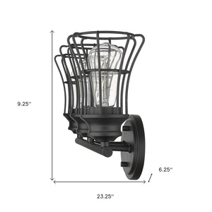 HomeRoots Three Light Matte Black Cage Wall Sconce - Vintage-Industrial Charm for Stylish Home Illumination 398716