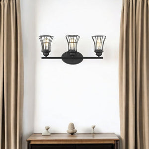 HomeRoots Three Light Matte Black Cage Wall Sconce - Vintage-Industrial Charm for Stylish Home Illumination 398716