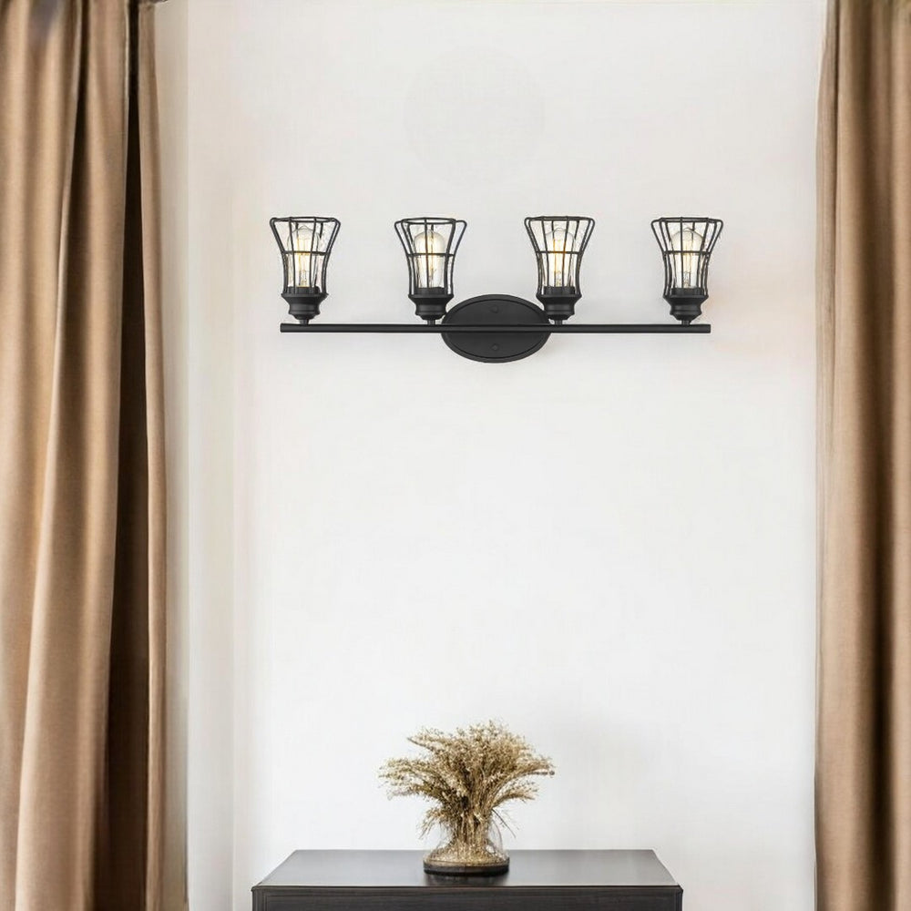 HomeRoots Piers 4-Light Matte Black Vanity Fixture - Industrial Style, Versatile Lighting for Any Space 398718