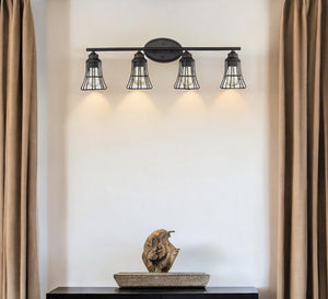 HomeRoots Piers 4-Light Vanity in Oil-Rubbed Bronze - Industrial Style with Reversible Mounting & Custom Brightness 398719