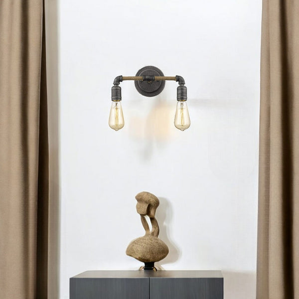 HomeRoots Two Light Industrial Textured Gray Wall Sconce - Rustic Charm for Living Rooms, Hallways & More 398723