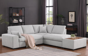 English Elm Joviel Woven Fabric Sectional with Chaise Ottoman Pocket Coil Living Room Sofa Light Gray B2749S00265