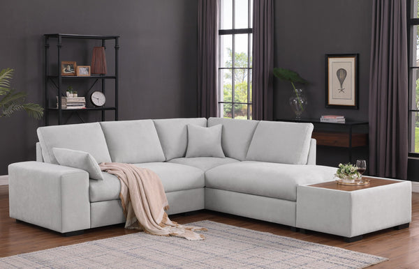 English Elm Joviel Woven Fabric Sectional with Chaise Ottoman Pocket Coil Living Room Sofa Light Gray B2749S00265