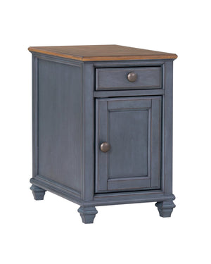 English Elm Americana Chairside End Table Rubberwood Build Distressed Finish with Usb Port Storage B108P193076