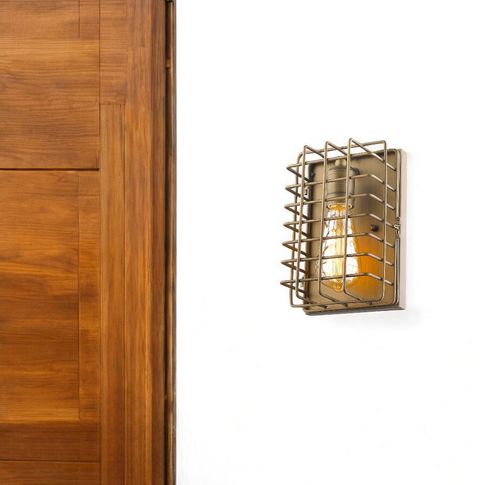 HomeRoots Light Gold Cage Wall Sconce - Stylish Industrial Accent Lighting for Modern and Rustic Interiors 398732