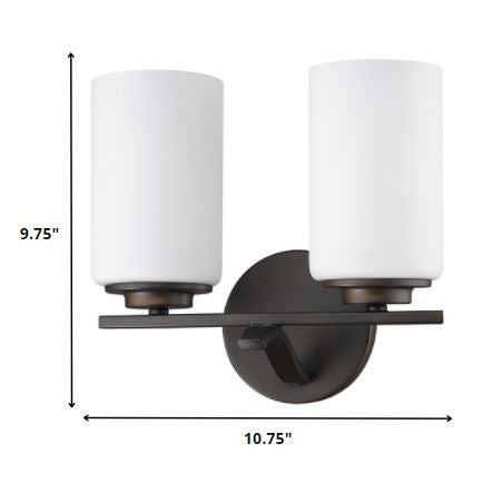 Homeroots Two Light Bronze And Glass Wall Sconce   398735