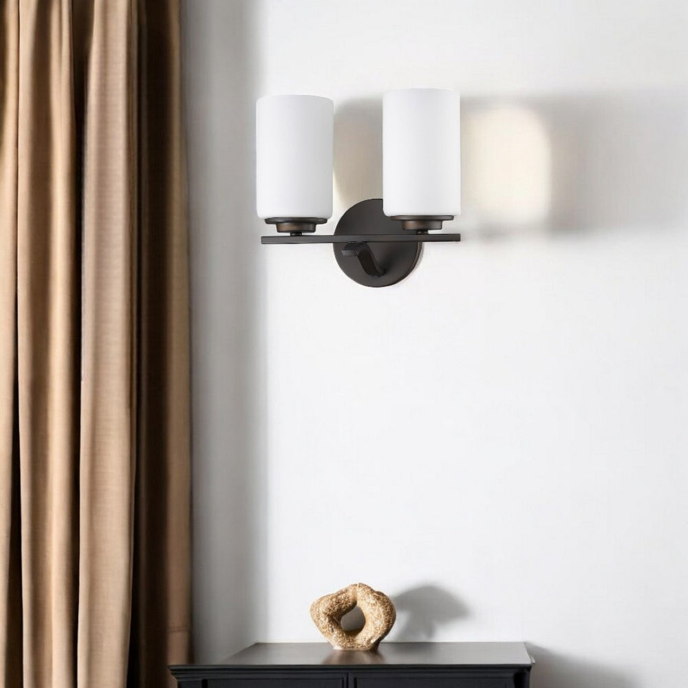 HomeRoots Two Light Bronze Wall Sconce with Frosted Glass Shades – Elegant Ambient Lighting for Any Room 398735