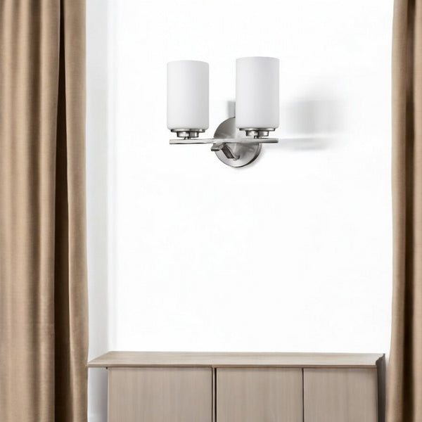 HomeRoots Two Light Silver and Glass Wall Sconce - Modern Elegance for Hallways, Living Rooms & Bedrooms 398736