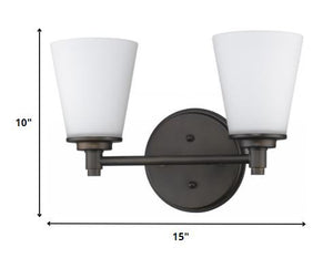 Homeroots Two Light Bronze Wall Light With Frosted Glass Shade   398741