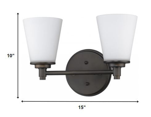 Homeroots Two Light Bronze Wall Light With Frosted Glass Shade   398741