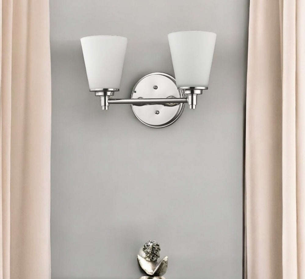 HomeRoots Two Light Silver Wall Sconce with Frosted Glass Shades for Modern & Transitional Interiors 398742
