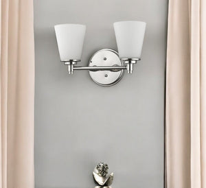 HomeRoots Two Light Silver Wall Sconce with Frosted Glass Shades for Modern & Transitional Interiors 398742