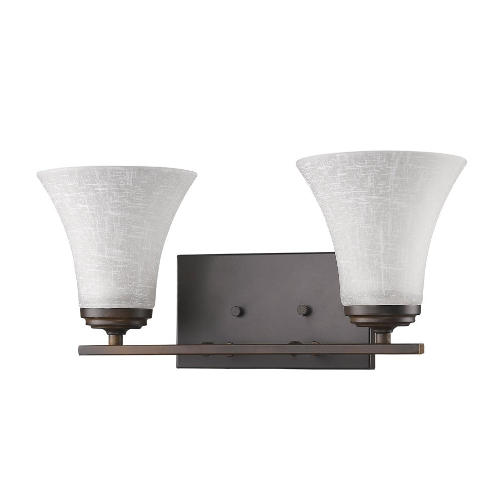 Homeroots Two Light Bronze Wall Light With Tapered Glass Shade   398749