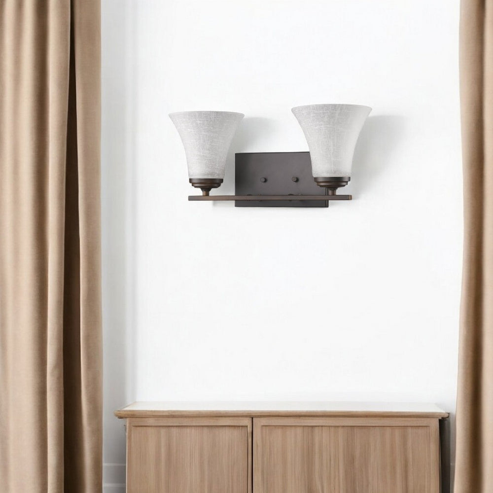 HomeRoots 8" Antiqued Bronze Flush Mount Light with Textured White Glass Shades for Elegant Home Illumination 398749