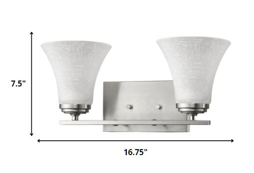 Homeroots Two Light Silver Wall Light With Tapered Glass Shade   398750