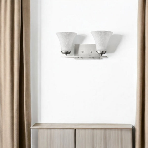 HomeRoots Two Light Silver Wall Sconce with Textured Tapered Glass Shades – Elegant Illumination for Any Space 398750