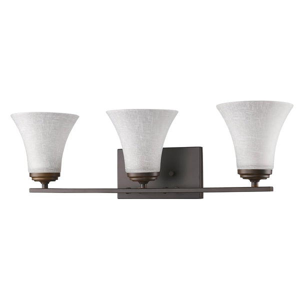 Homeroots Three Light Bronze Wall Light With Tapered Glass Shade   398751