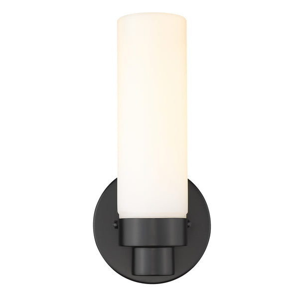 Homeroots Matte Black Wall Light With Narrow Frosted Glass Shade   398753