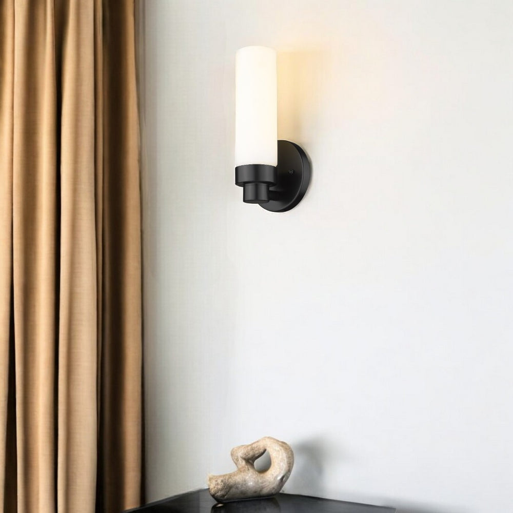 HomeRoots Matte Black Wall Sconce with Frosted Glass Shade – Sleek Modern Design for Accent & Task Lighting 398753