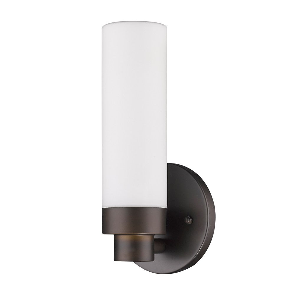 Homeroots Bronze Wall Light With Narrow Frosted Glass Shade   398754