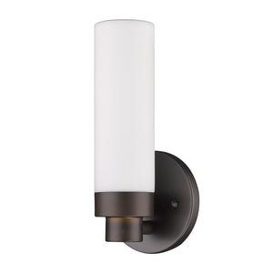 Homeroots Bronze Wall Light With Narrow Frosted Glass Shade   398754