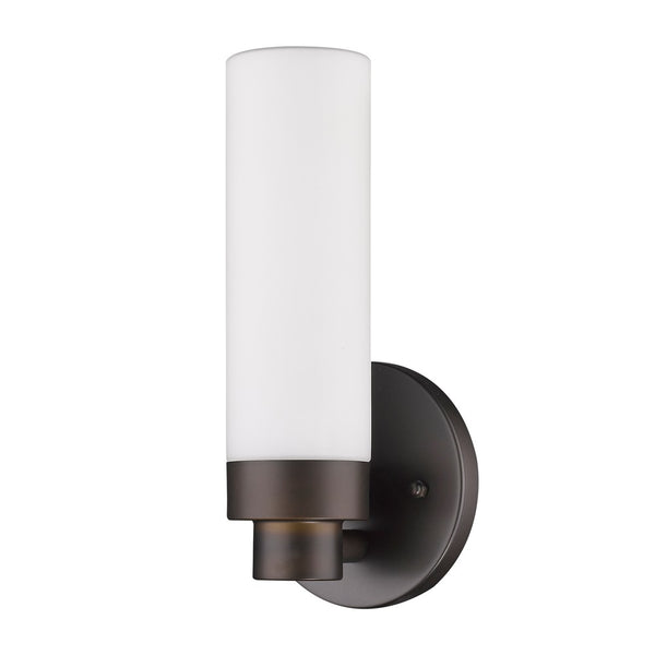 Homeroots Bronze Wall Light With Narrow Frosted Glass Shade   398754