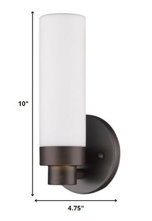Homeroots Bronze Wall Light With Narrow Frosted Glass Shade   398754