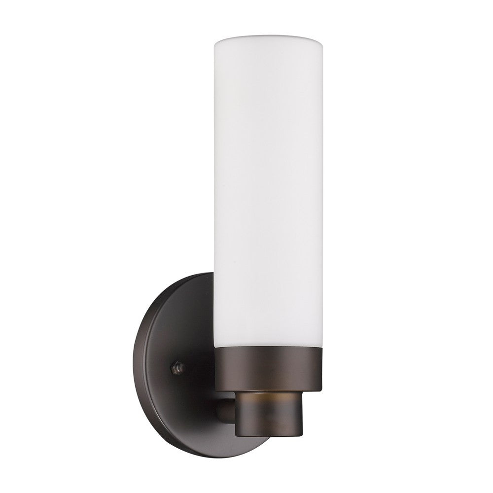 Homeroots Bronze Wall Light With Narrow Frosted Glass Shade   398754