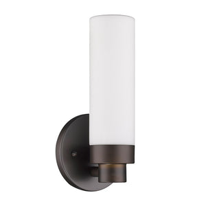 Homeroots Bronze Wall Light With Narrow Frosted Glass Shade   398754