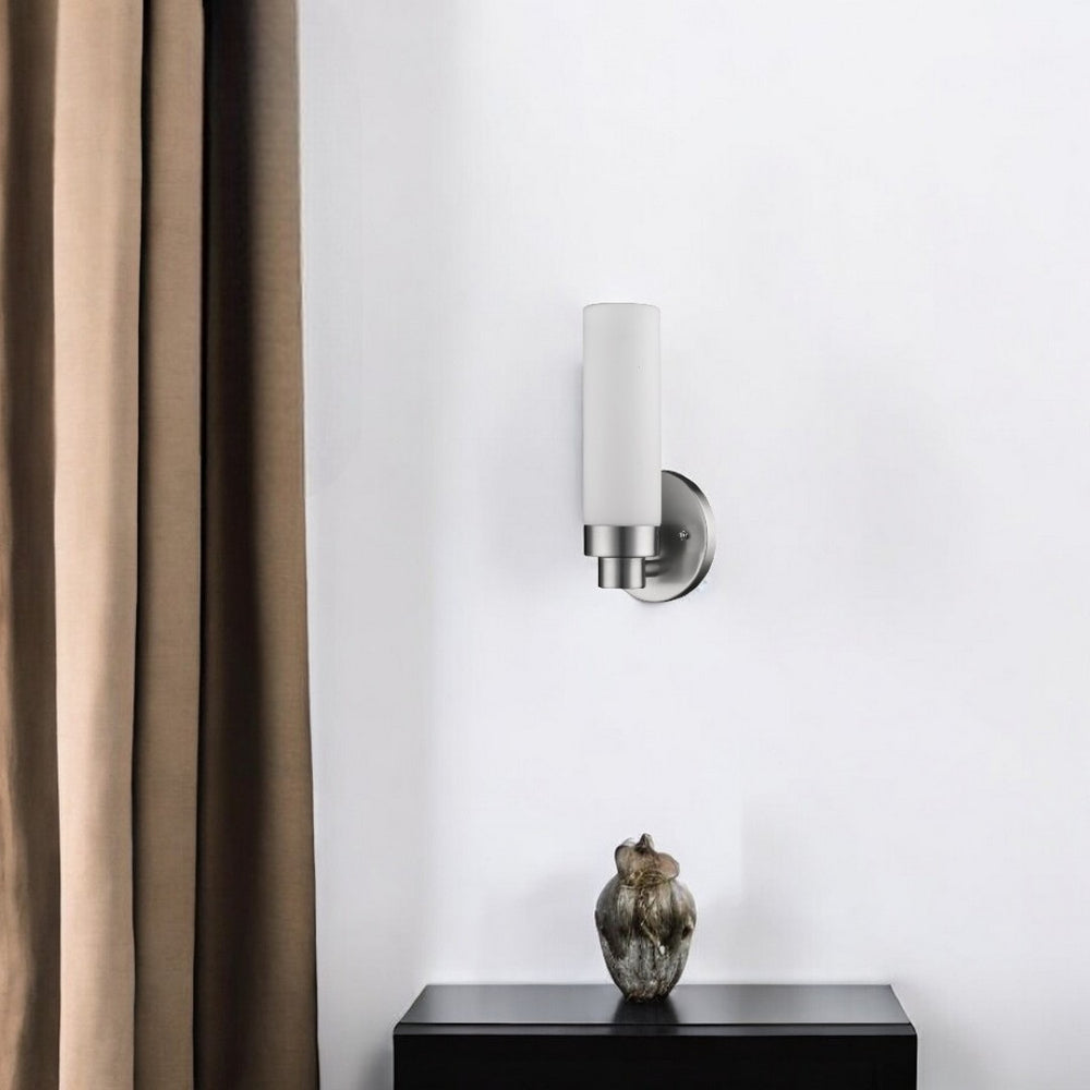 HomeRoots Silver Wall Light with Frosted Glass Shade - Elegant Minimalist Design for Modern Home Illumination 398755