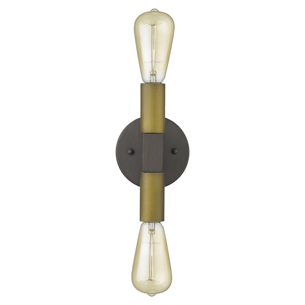 Homeroots Two Light Brass And Wood Wall Sconce   398756
