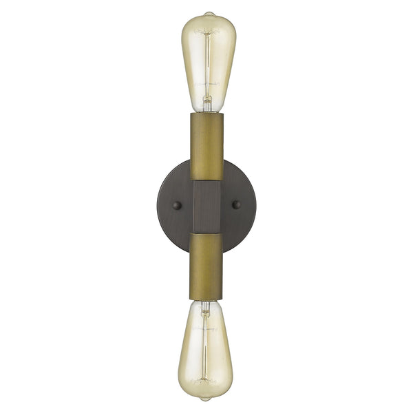 Homeroots Two Light Brass And Wood Wall Sconce   398756