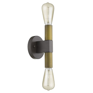 Homeroots Two Light Brass And Wood Wall Sconce   398756