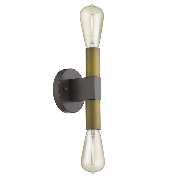 Homeroots Two Light Brass And Wood Wall Sconce   398756