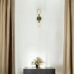HomeRoots Two Light Brass and Wood Wall Sconce – Industrial Charm for Stylish Living Rooms and Hallways 398756