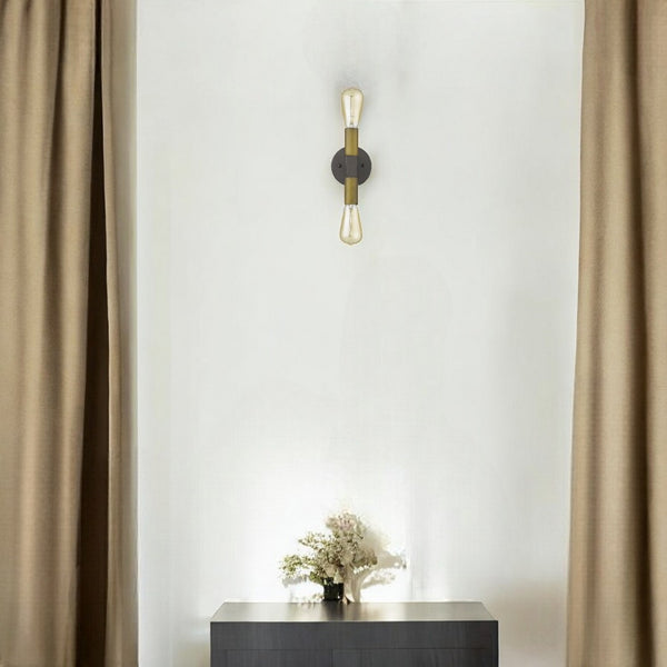 HomeRoots Two Light Brass and Wood Wall Sconce – Industrial Charm for Stylish Living Rooms and Hallways 398756