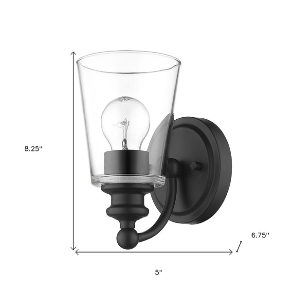 Homeroots One Light Matte Black Glass Shade Wall Sconce   398757