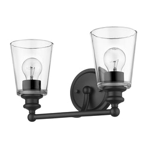 HomeRoots Two Light Matte Black Wall Sconce with Clear Cone Glass Shades - Modern Illumination for Any Room 398760