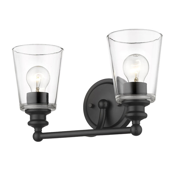HomeRoots Two Light Matte Black Wall Sconce with Clear Cone Glass Shades - Modern Illumination for Any Room 398760