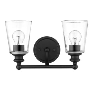 HomeRoots Two Light Matte Black Wall Sconce with Clear Cone Glass Shades - Modern Illumination for Any Room 398760