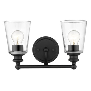 HomeRoots Two Light Matte Black Wall Sconce with Clear Cone Glass Shades - Modern Illumination for Any Room 398760