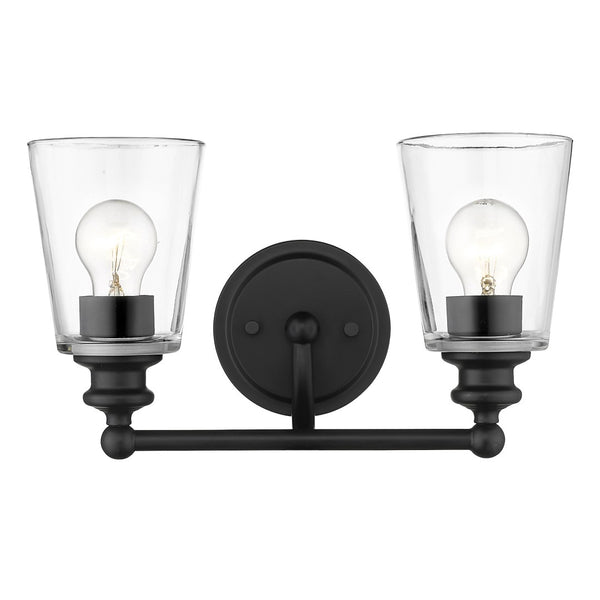 HomeRoots Two Light Matte Black Wall Sconce with Clear Cone Glass Shades - Modern Illumination for Any Room 398760