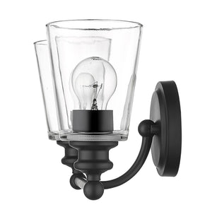 HomeRoots Two Light Matte Black Wall Sconce with Clear Cone Glass Shades - Modern Illumination for Any Room 398760