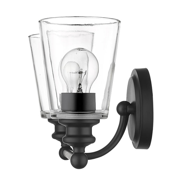 HomeRoots Two Light Matte Black Wall Sconce with Clear Cone Glass Shades - Modern Illumination for Any Room 398760