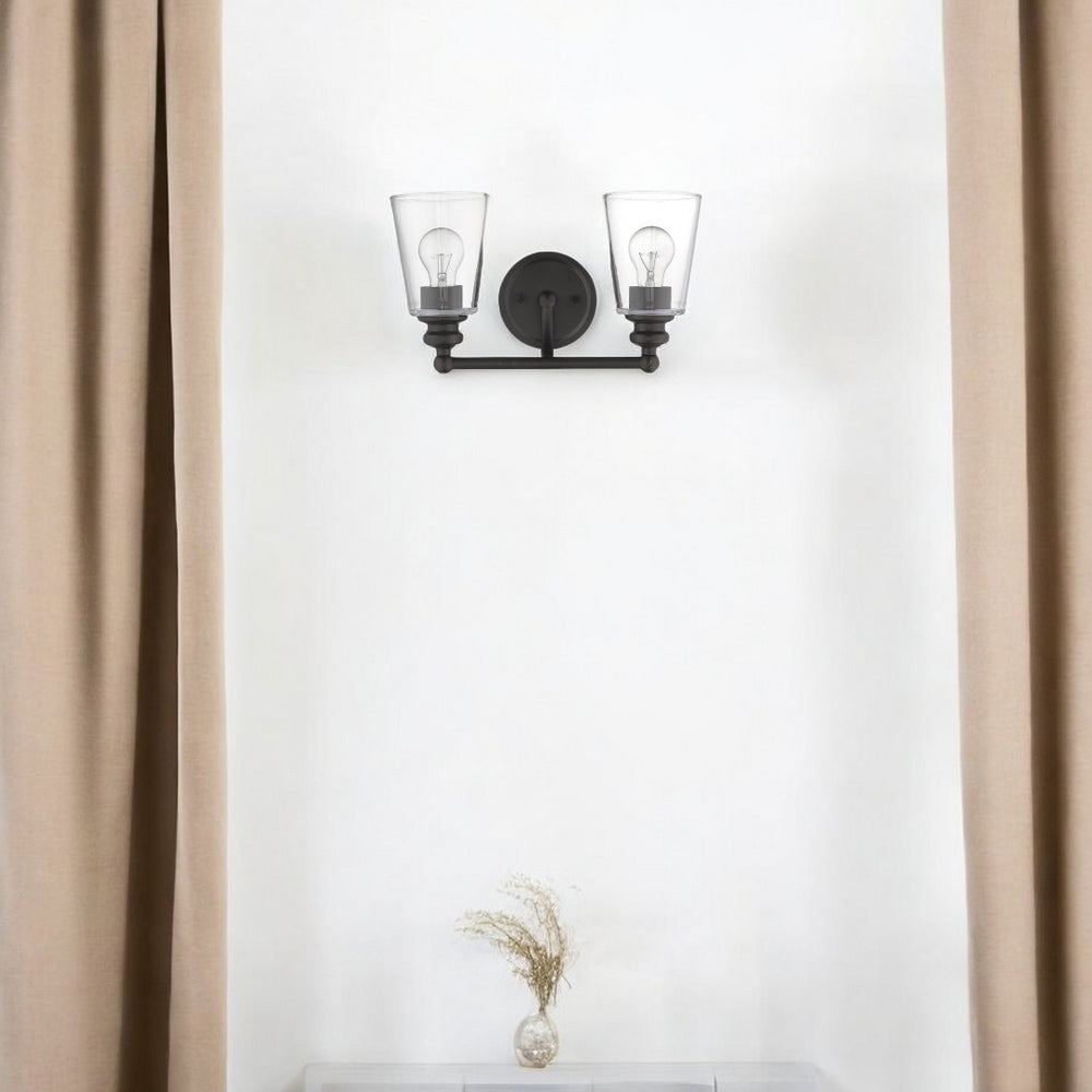 HomeRoots Two Light Antique Bronze Wall Sconce with Clear Glass Shades - Elegant Ambiance for Any Space 398762
