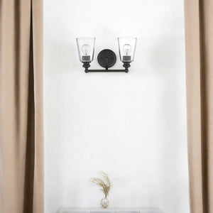 HomeRoots Two Light Antique Bronze Wall Sconce with Clear Glass Shades - Elegant Ambiance for Any Space 398762
