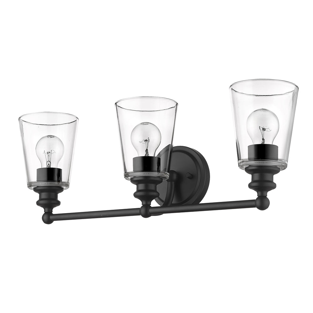 Homeroots Three Light Matte Black Glass Shade Wall Sconce   398763